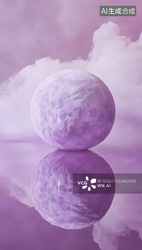 【AI数字艺术】梦幻紫月于云水间的静谧倒影图片素材