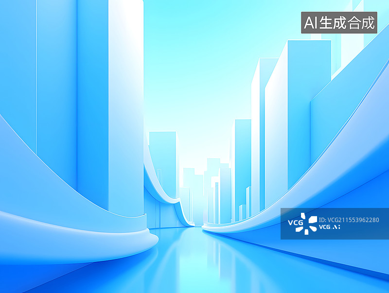 【AI数字艺术】蓝色会议kv主视觉活动的三维背景设计图片素材