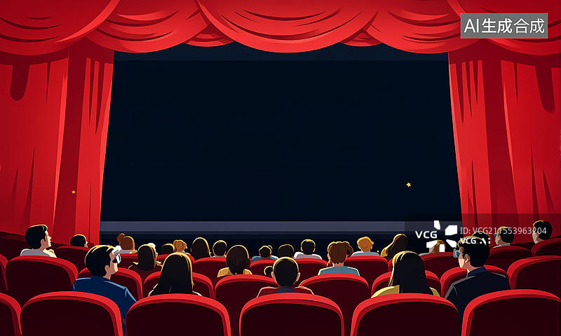 【AI数字艺术】电影院里看电影的人们图片素材