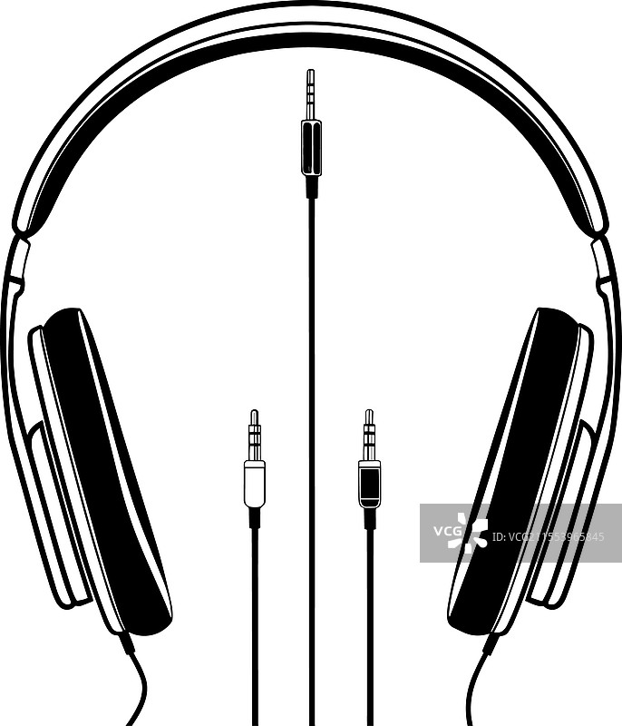 白色背景上的耳机轮廓线条艺术图片素材