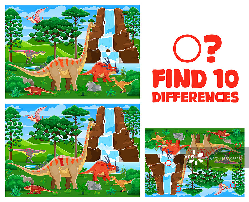 在恐龙景观中寻找十个不同之处图片素材