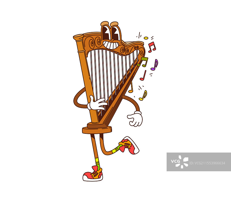 卡通风格的迷人竖琴乐器角色图片素材