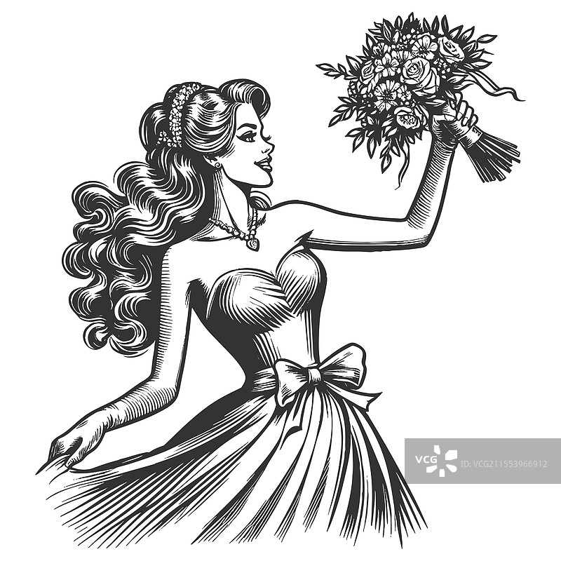 新娘手持花束的雕刻图片素材