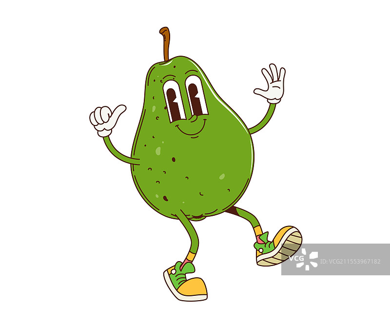 复古风格的卡通搞笑梨子水果角色图片素材
