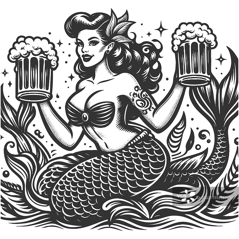 美人鱼啤酒杯雕刻图片素材