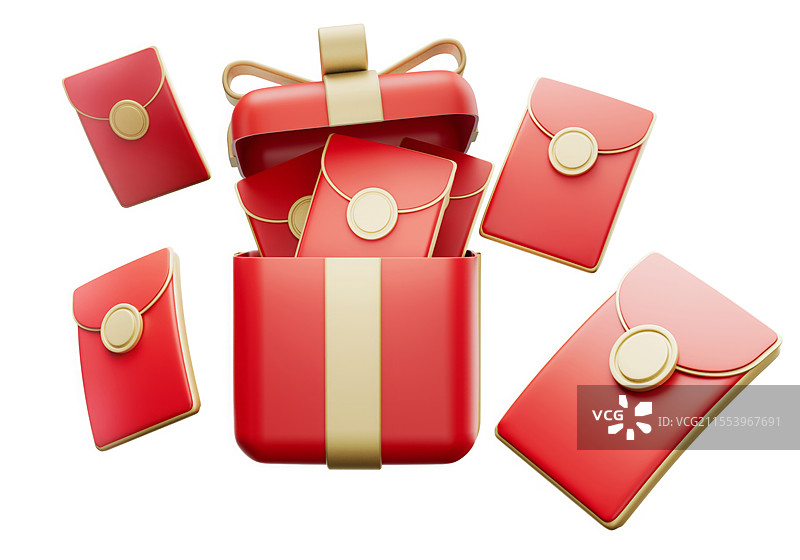 红包和礼品盒渲染图图片素材