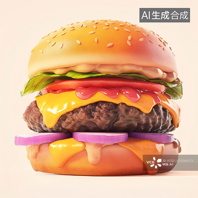 【AI数字艺术】汉堡、快餐、卡通、C4D、图标图片素材