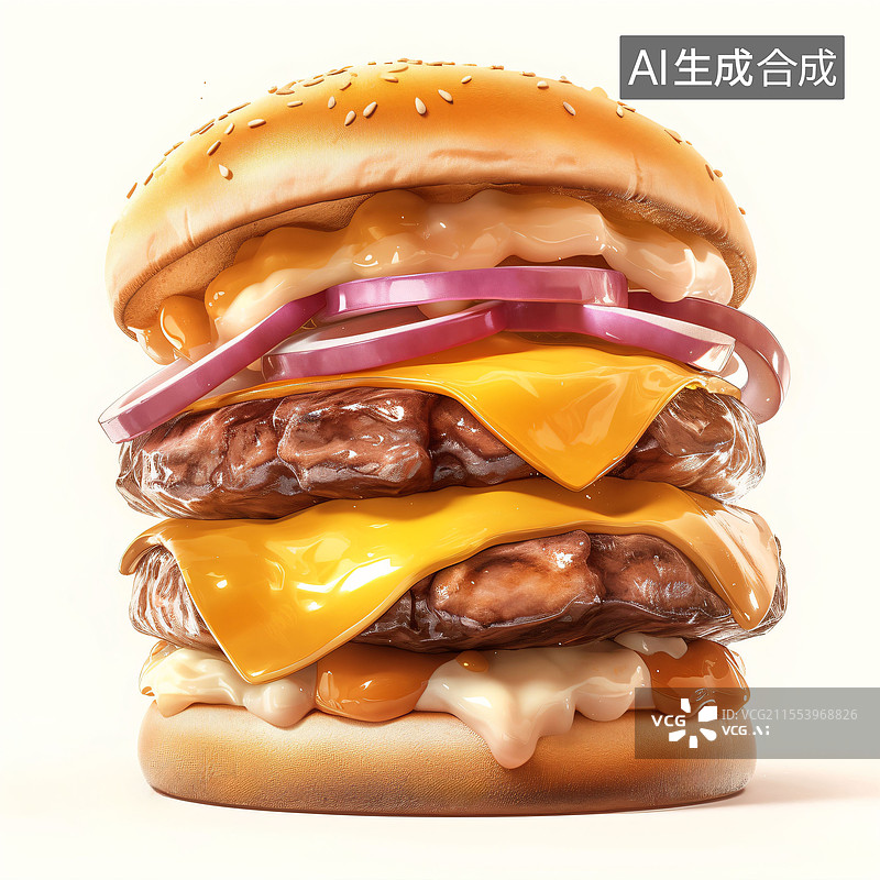 【AI数字艺术】汉堡、快餐、卡通、C4D、图标图片素材