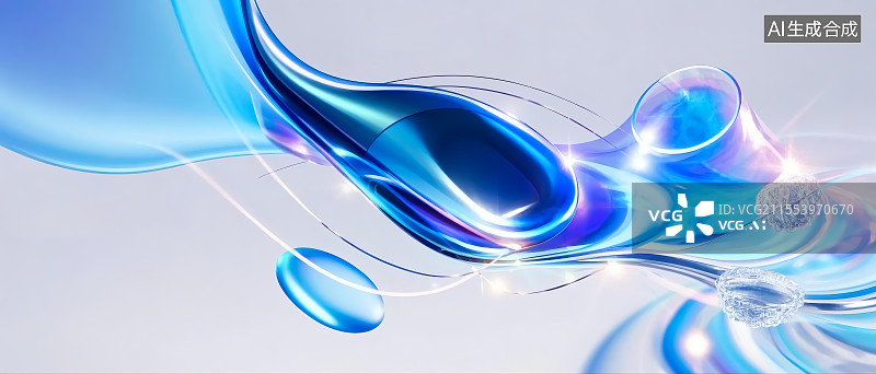 【AI数字艺术】蓝色流体抽象概念插画图片素材