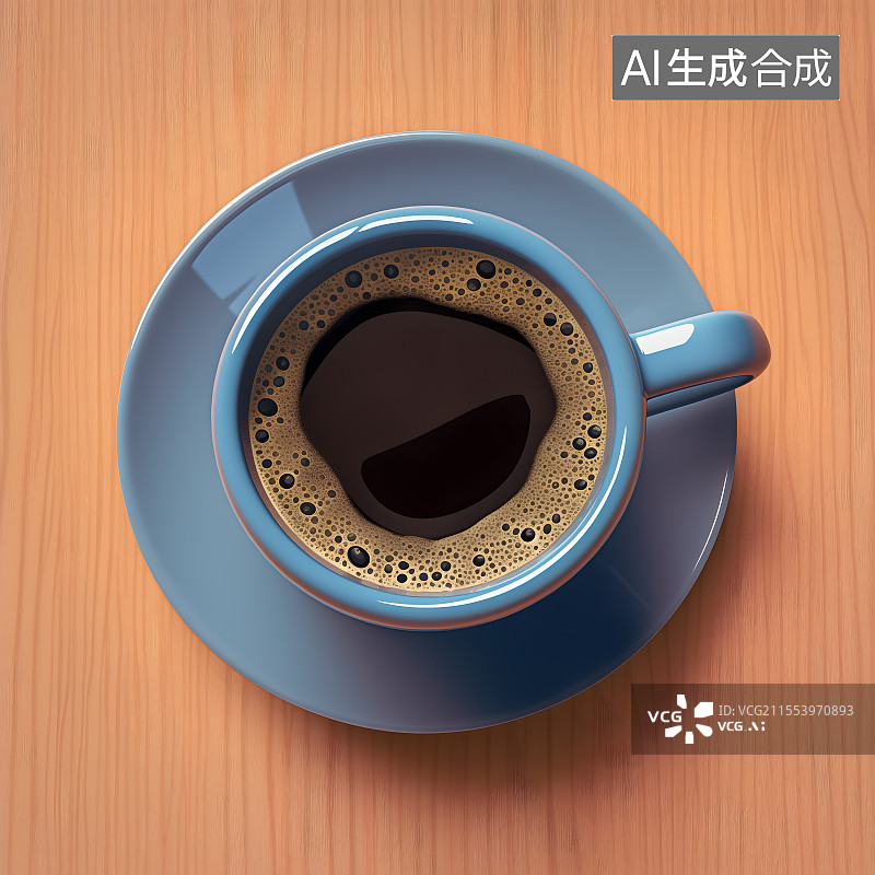 【AI数字艺术】顶视图一杯黑咖啡在温暖的木纹背景上面图片素材