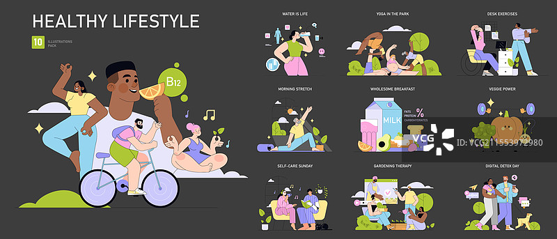 健康生活方式扁平图示图片素材