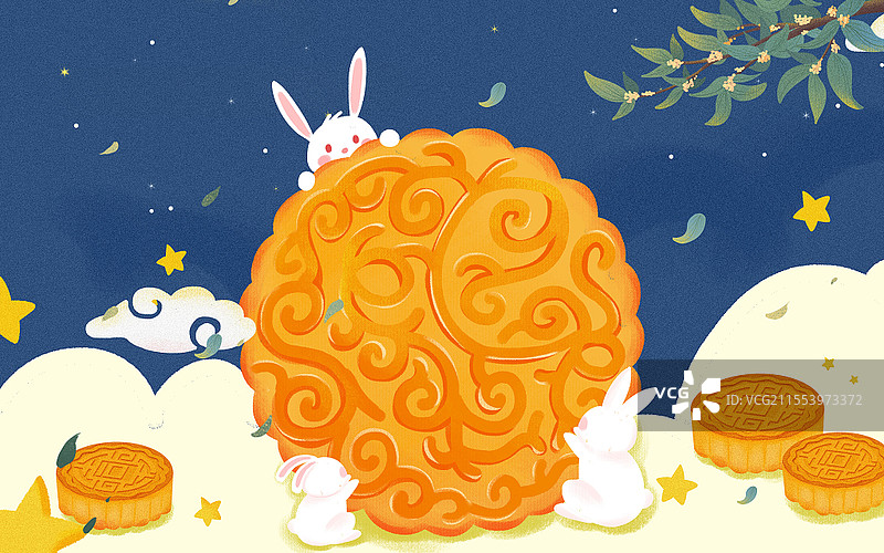卡通小清新肌理风格之中秋节月饼插画图片素材