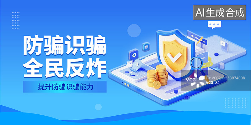 【AI数字艺术】金融反诈题材蓝色3D海报模板图片素材