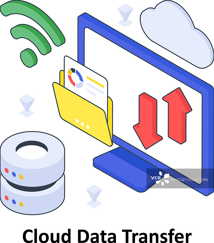 彩色等距云数据传输图片素材