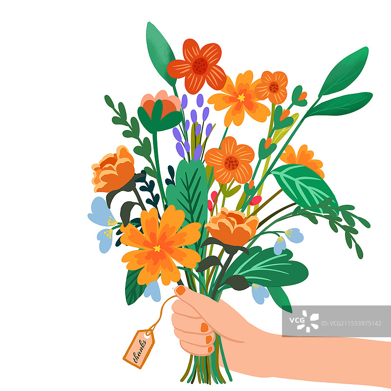 感恩节手拿花卉扁平插画PNG素材感恩节花束元素图片素材