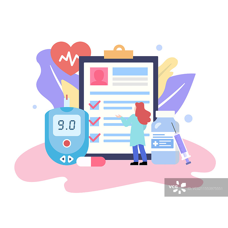 血糖测量  世界糖尿病日 矢量风格人物 png素材世界糖尿病日插画图片素材