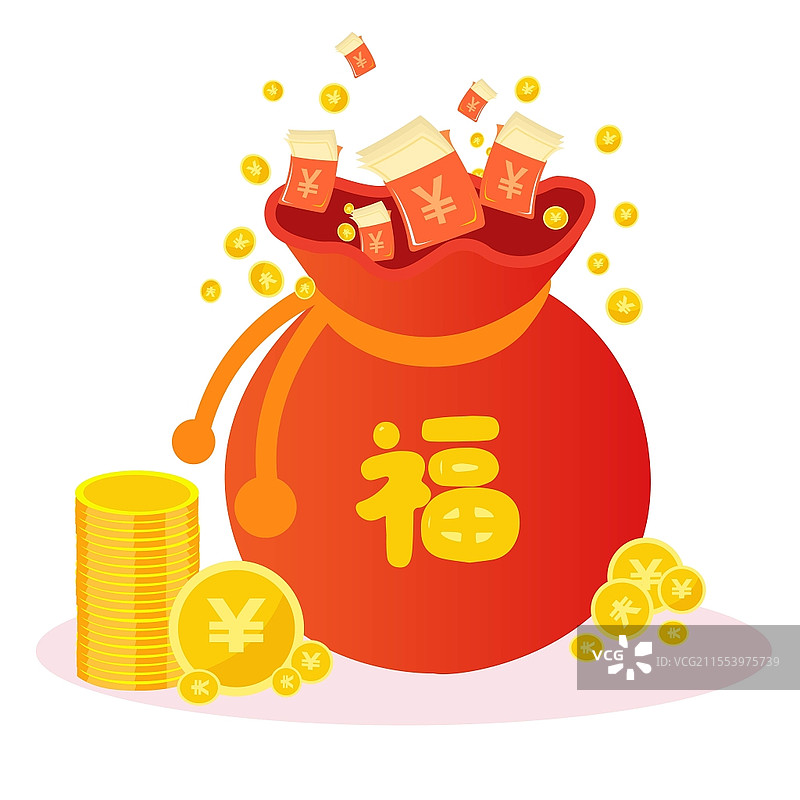 大吉开门红包金币财富钱袋钱袋插画元素红包扁平风插画金币财富金币财富金钱钱袋金融元素图片素材