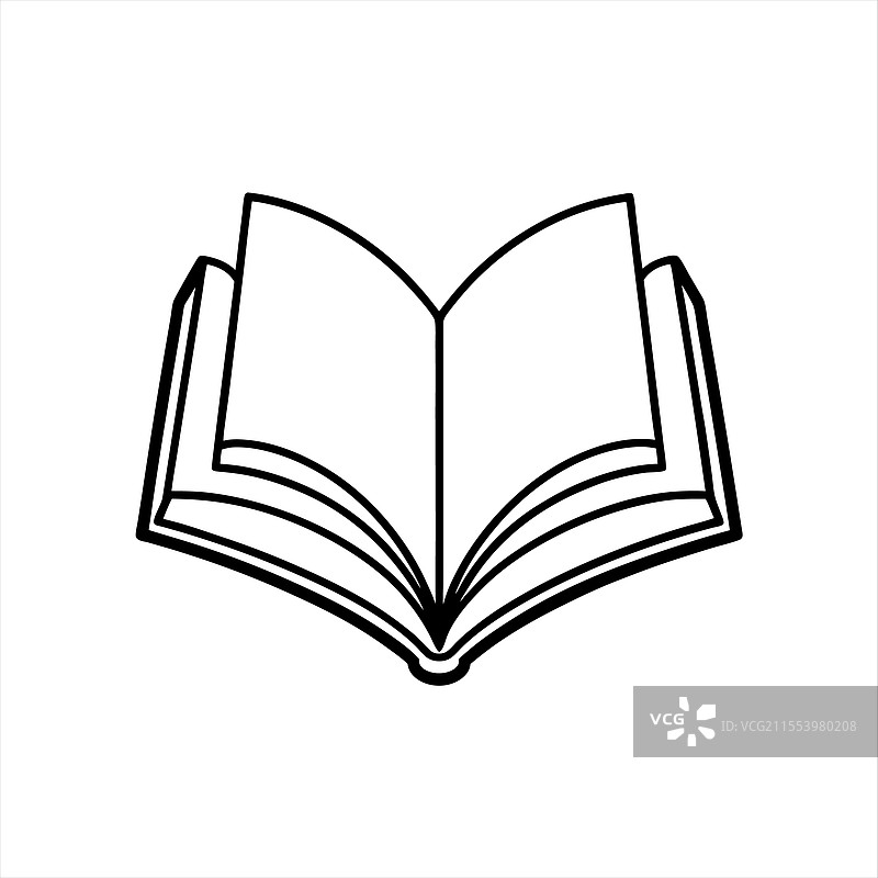 打开的书本图标轮廓设计，独立于白色背景图片素材