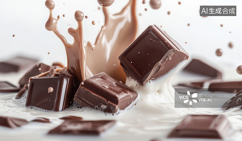 【AI数字艺术】碎巧克力块与牛奶组合图片素材