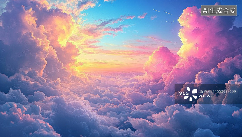 【AI数字艺术】绚丽天空中的梦幻云海图片素材