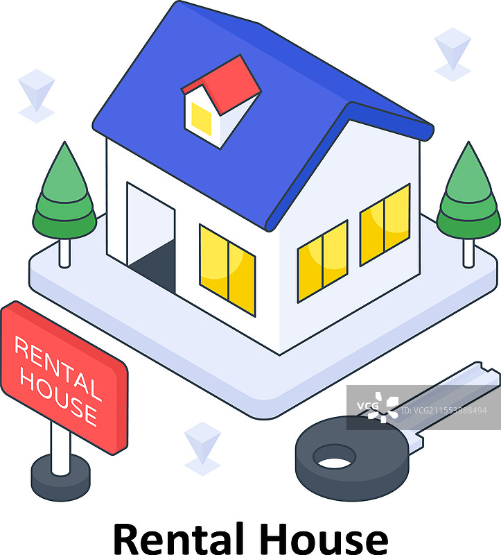 租赁房屋等距彩色插图图片素材