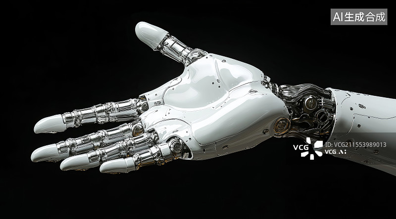 【AI数字艺术】白色机械手掌特写图片素材