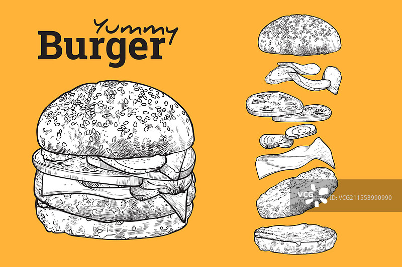 黑白色美味汉堡图片素材