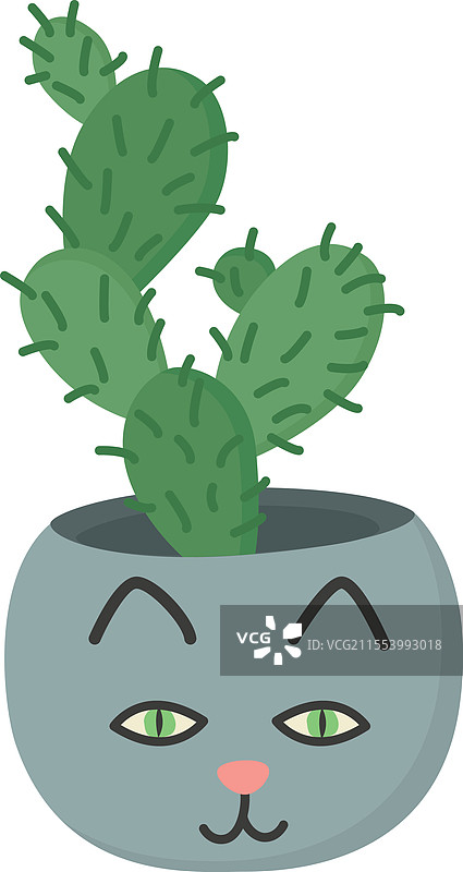 带有猫脸的花盆仙人掌图片素材