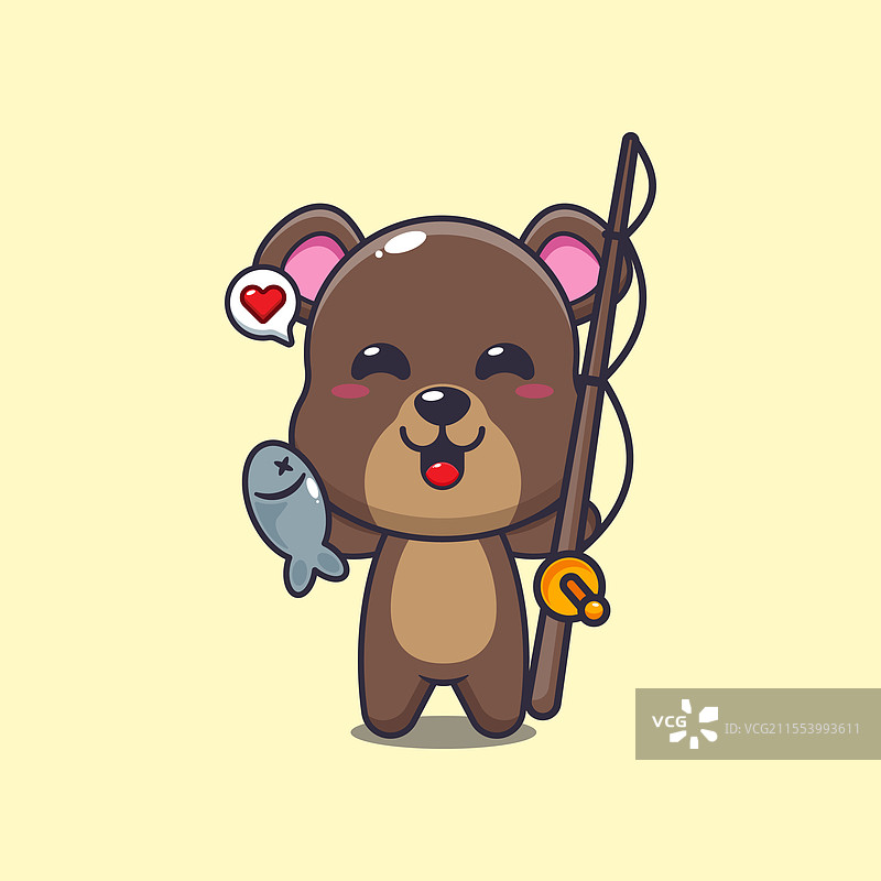 卡通熊吉祥物角色正在抓鱼图片素材