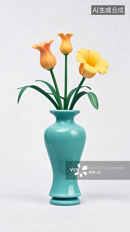 【AI数字艺术】花瓶插花三维插画图片素材