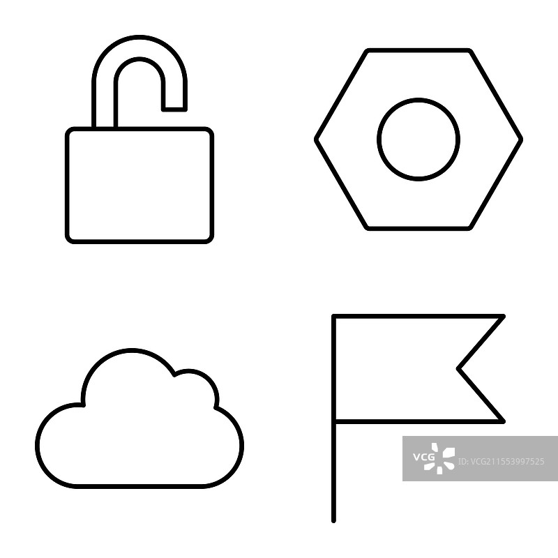 简单形状扁平图标集，孤立在白色背景上图片素材