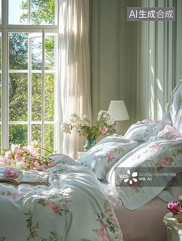 【AI数字艺术】卧室里的温柔晨光图片素材
