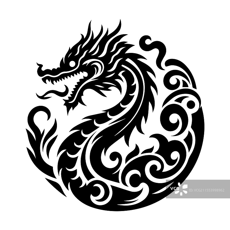 白色背景上的龙纹身图片素材