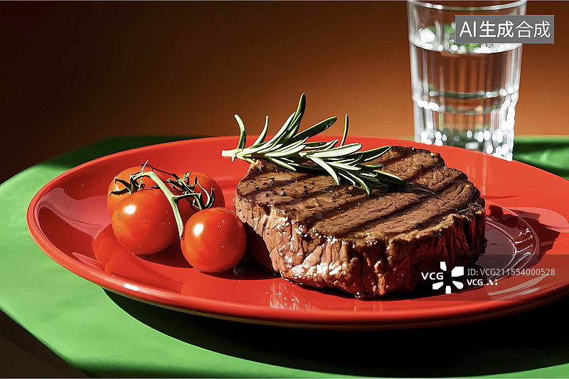 【AI数字艺术】浪漫西餐牛排红酒特写图片素材