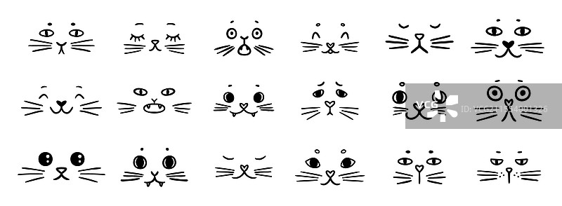 可爱搞笑的猫脸涂鸦手绘图标集图片素材