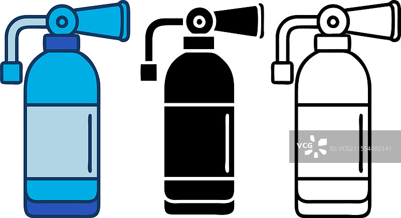 蓝色、黑色和轮廓的灭火器图标 V图片素材