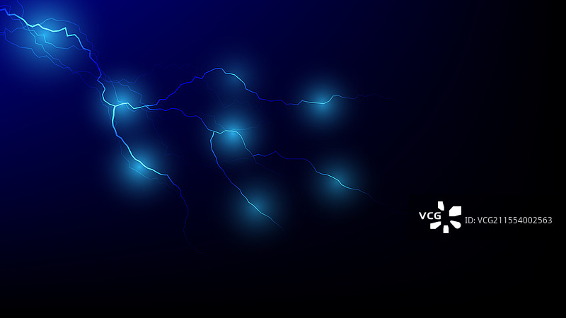 黑色背景上的蓝色闪电。图片素材