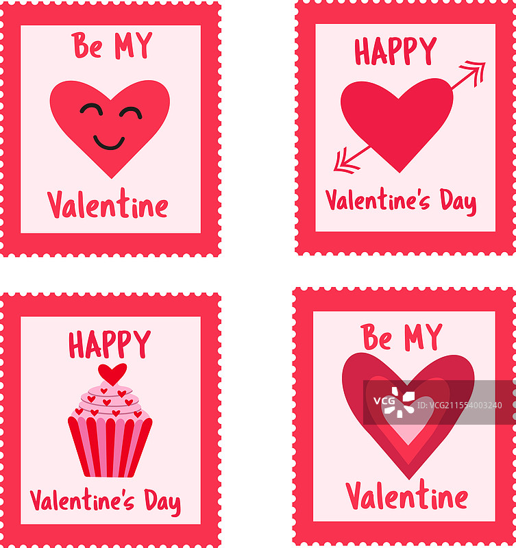 一套四个可爱的情人节邮票图片素材
