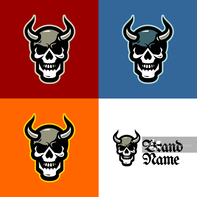 带有威胁性角的骷髅标志，适合大胆品牌形象图片素材