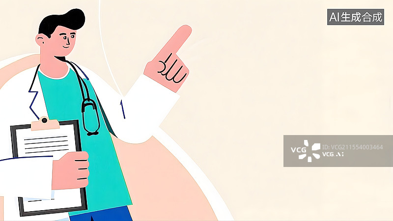 【AI数字艺术】2d卡通医疗健康医生讲解插画居左图片素材