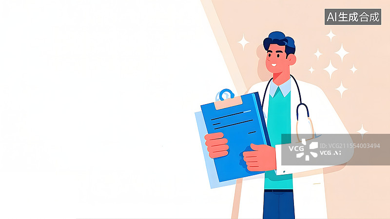 【AI数字艺术】2d卡通医疗健康医生讲解插画居右图片素材