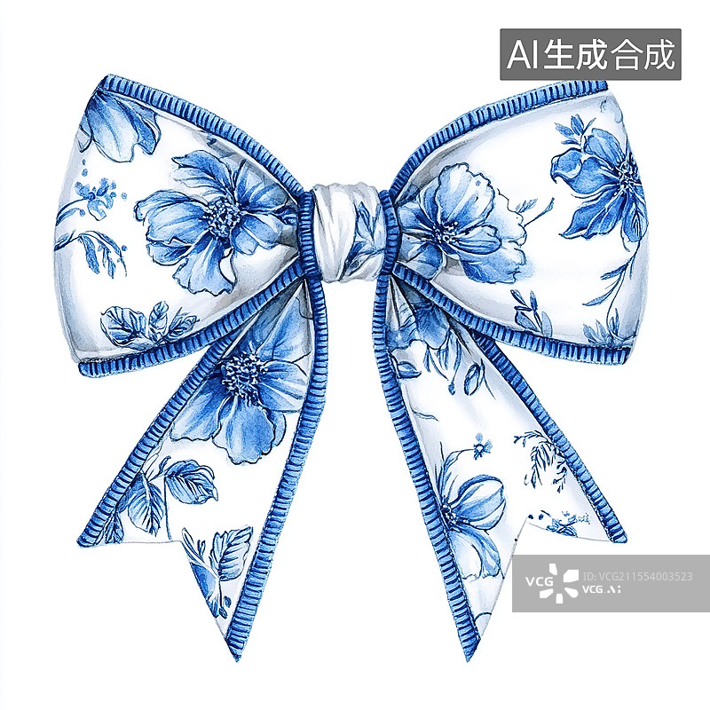 【AI数字艺术】蓝白色青花图案蝴蝶结图片素材