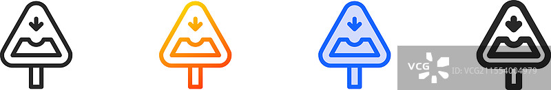 坑洞图标，细线性渐变蓝色描边和图片素材