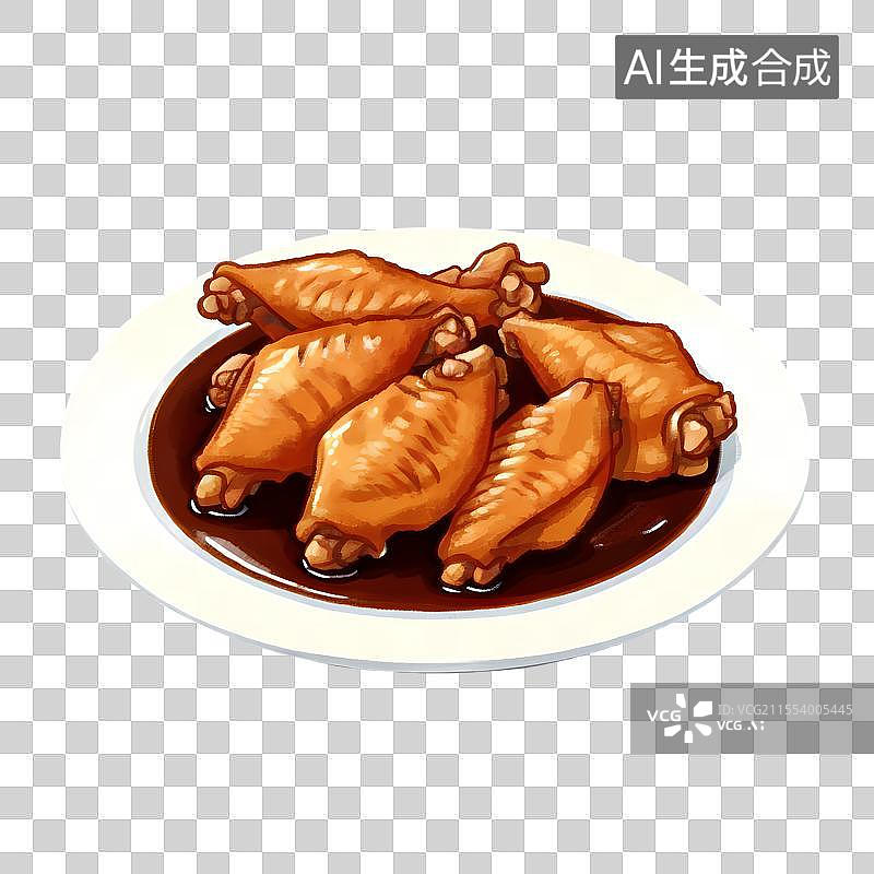 【AI数字艺术】手绘插画，盘子里的可乐鸡翅，家常菜，美食免抠元素图片素材