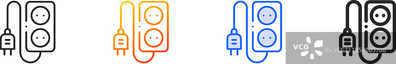 电源插座图标，细线性渐变蓝色描边图片素材