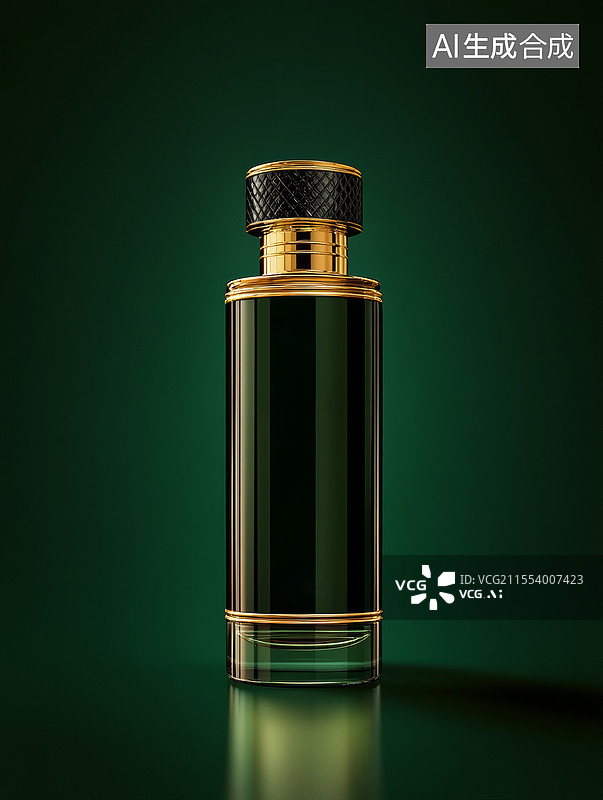 【AI数字艺术】绿色背景下的男士香水特写镜头图片素材