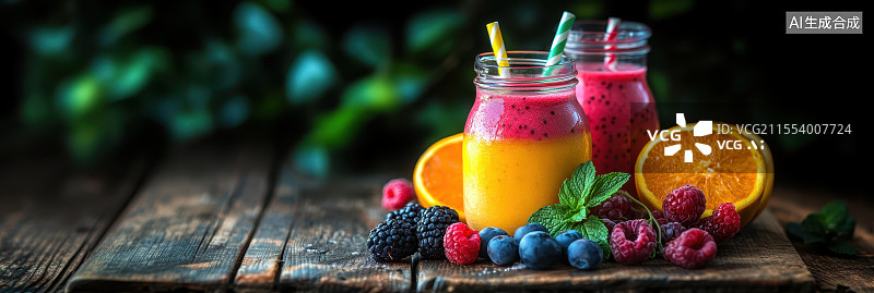【AI数字艺术】新鲜水果装饰的橙色冰沙饮品摄影风格广告素材图片素材