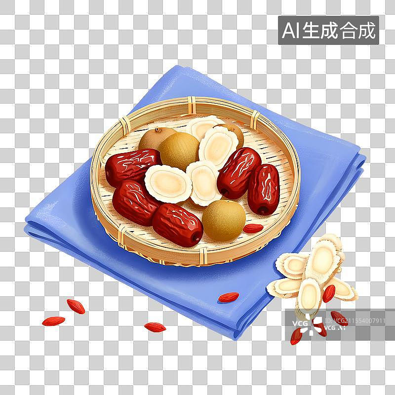 【AI数字艺术】国风手绘插画，黄芪，白芷，白芍，红枣，桂圆，枸杞，中药，中医图片素材