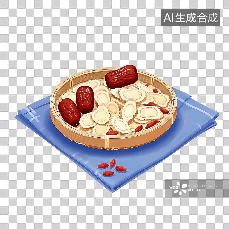 【AI数字艺术】国风手绘插画，黄芪，白芷，白芍，红枣，桂圆，枸杞，中药，中医图片素材