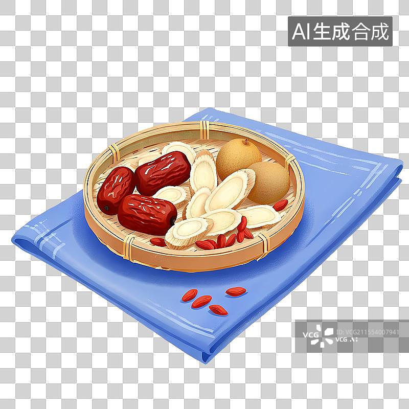 【AI数字艺术】国风手绘插画，黄芪，白芷，白芍，红枣，桂圆，枸杞，中药，中医图片素材